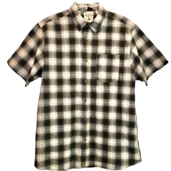 Red Head Plaid Seersucker Short Sleeve in Green/Gold/White Men’s Large - Picture 1 of 5